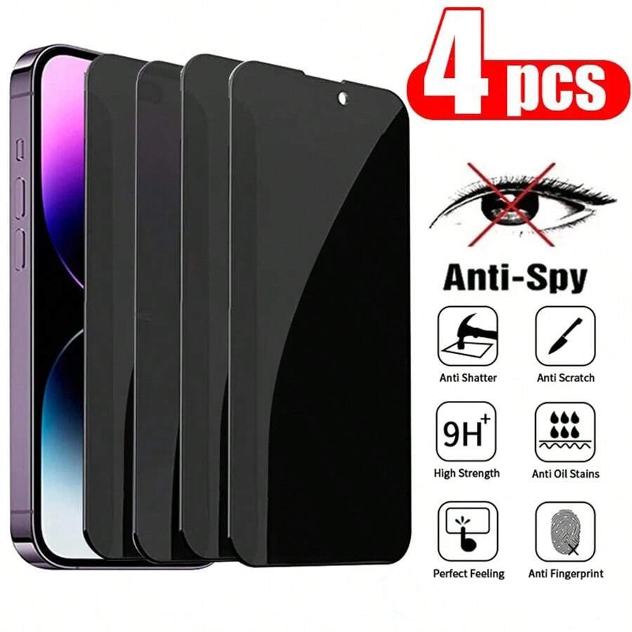 4PCS Privacy Screen Protector Compatible With IPhone 15 Pro Max 14 Plus Anti-Spy Glass Compatible With IPhone 13 14 12 11 Pro Max 13 Mini Tempered Glass - 4PCS - View 1