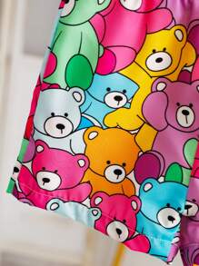 Baby Girls' Cute Cartoon Bear Printed Shirt + Cartoon Bear Floral Shorts Set, Suitable For Learning To Walk, Summer