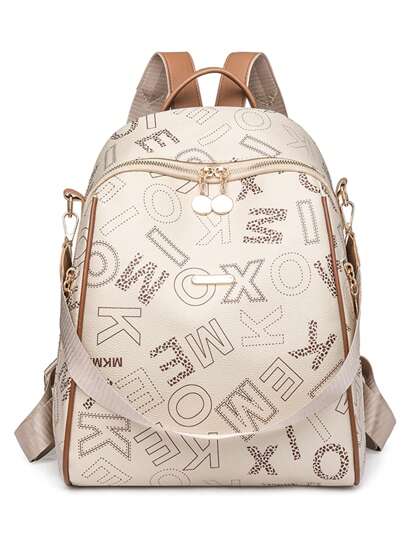 حقيبة ظهر سفر أنيقة للسيدات للمدرسة، والملابس الشارعية، ذات سعة كبيرة، وحقيبة كتف الاستخدام، وتصميم طباعة أحرف أنيق، لوازم المدرسة،العودة إلى المدرسة،سعة كبيرة،محمولة، مناسبة للفتيات المراهقات والنساء طالبات الجامعة والموظفين البيض، مثالية للعودة إلى المدرسة،الكلية،المكتب،التسوق شنطه جامعه شنط جامعات شنطة ظهر للسفر حقيبه جامعه