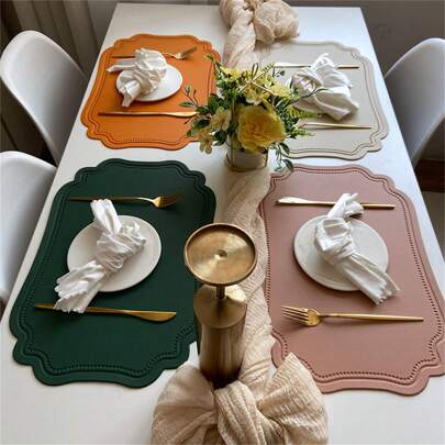 4pcs Placemat, Edge Pressing Edge Imitation Leather Nordic Coaster Pad, Placemat, Kitchen Accessories, Dining Table Placemat,Heat Resistant, Anti-Scald Western Placemat, Can Be Used For Holiday Decoration, Party Banquet Decorations, Desktop Protection Decorations, Washable And Easy To Clean, Table Supplies