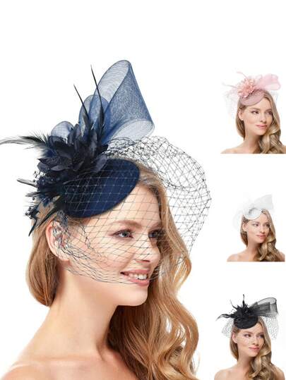 1件优雅网纱帽复古格纹高顶礼帽，适合茶会、舞会、赛马会、宴会等场合，女士发饰，牛仔帽、女牛仔帽，蝴蝶结，圣诞节冬季圣诞礼物