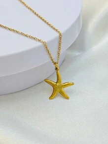 1 peça Colar Pingente Estrela do Mar em Aço Inoxidável Estilo Praia Oceano Dourado, Acessório de Moda Minimalista para Mulheres, Adequado para Primavera e Verão