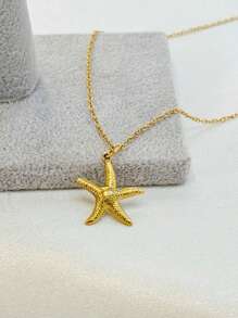 1 peça Colar Pingente Estrela do Mar em Aço Inoxidável Estilo Praia Oceano Dourado, Acessório de Moda Minimalista para Mulheres, Adequado para Primavera e Verão