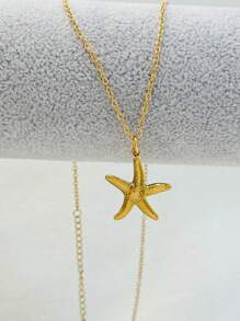 1 peça Colar Pingente Estrela do Mar em Aço Inoxidável Estilo Praia Oceano Dourado, Acessório de Moda Minimalista para Mulheres, Adequado para Primavera e Verão