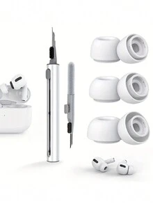 3入組Pro 耳塞 無線藍牙耳機矽膠耳帽+3合1耳機清潔筆 鍵盤除塵刷清潔工具，適用於手機耳機除塵、藍牙耳塞清潔 - 白色 - 查看 1