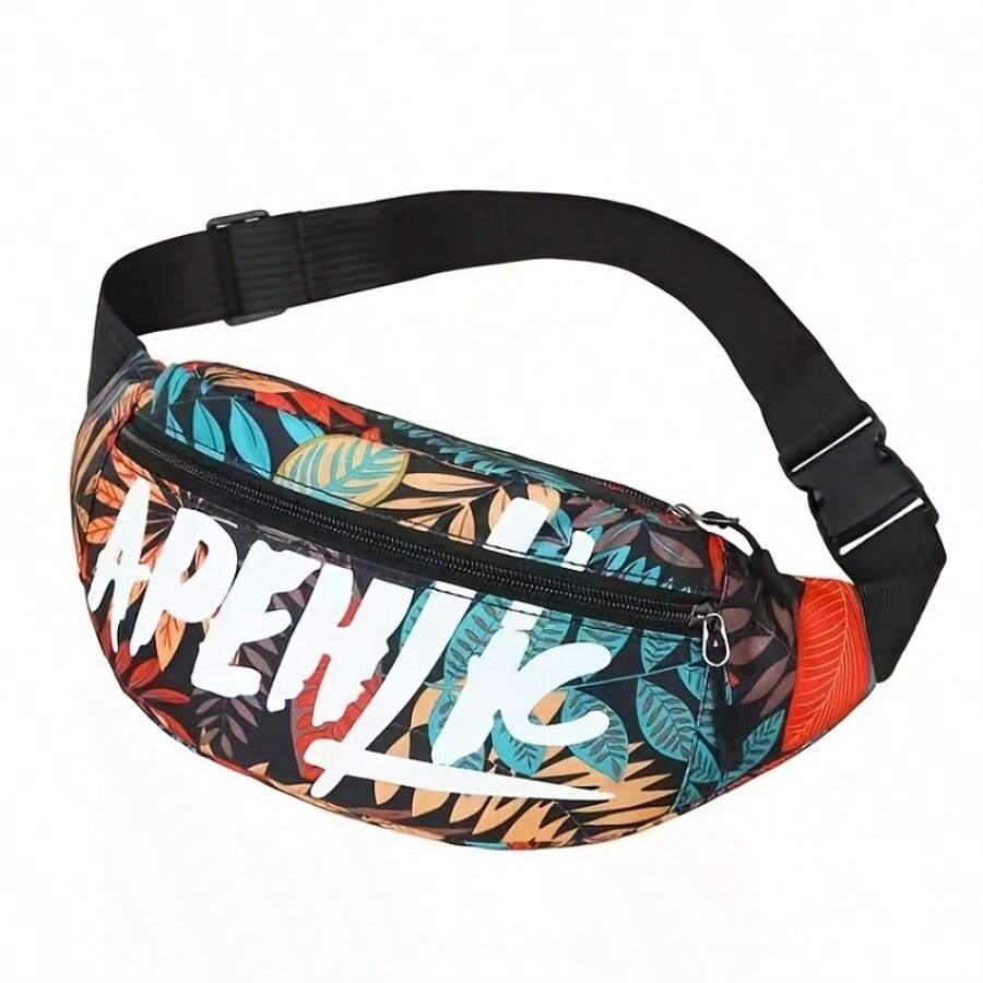 1個葉紋多色尼龍腰包，為女性打造流行的尼龍斜跨包，適用於運動戶外胸包和腰包 - 紅色 - 查看 1