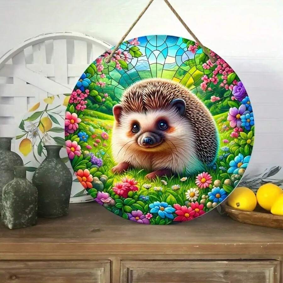 1pc Wooden Hanging Sign, Cute Hedgehog Wooden Hanging Sign, Indoor Craft Decor For Garden Wreath, Backyard, Patio, Beach Bar, Bedroom, Wall Hanging (8x8 Inches 20cm X 20cm), Picture Rope For Display Only, Holes Reserved, Random Style - Multicolor 8 - View 1