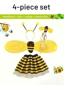 4 件套狂欢节黄蜂翅膀戏剧派对装扮角色扮演舞台表演节日道具万圣节 - 黃色 - 查看 1