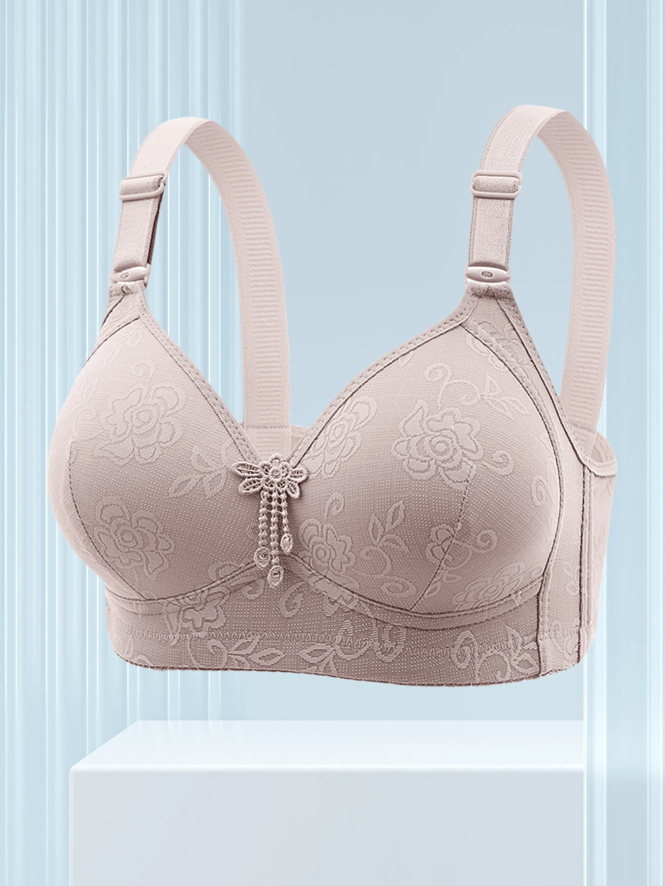 Jacquard Wireless Soft Cup Bra With 3 Rows Of Hook-And-Eye Closure Shaping Full Coverage Bra For Women