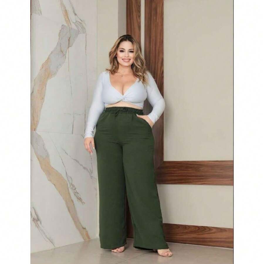Plus Size Pants - Army Green - View 1