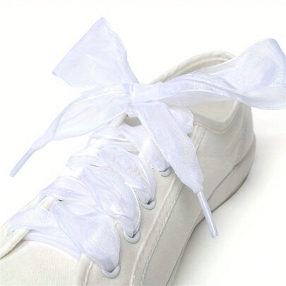 2pcs/1pair Lace Chiffon Shoelace 2.5cm/1in Widened Transparent Silk Versatile Flat Silk Big Bow Wide Laces Beauty Casual Shoes Laces