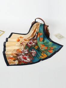 1pc Ladies Floral Printed Bandana Square Scarf Silk Neck Head Wrap Bag Decorative Scarf Suitable For Daily Use - Multicolor - View 11