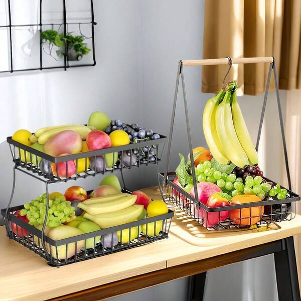1pc/2pcs Creative Fruit Basket With Banana Hanger, Detachable Iron Fruit Bowl For Home Storage