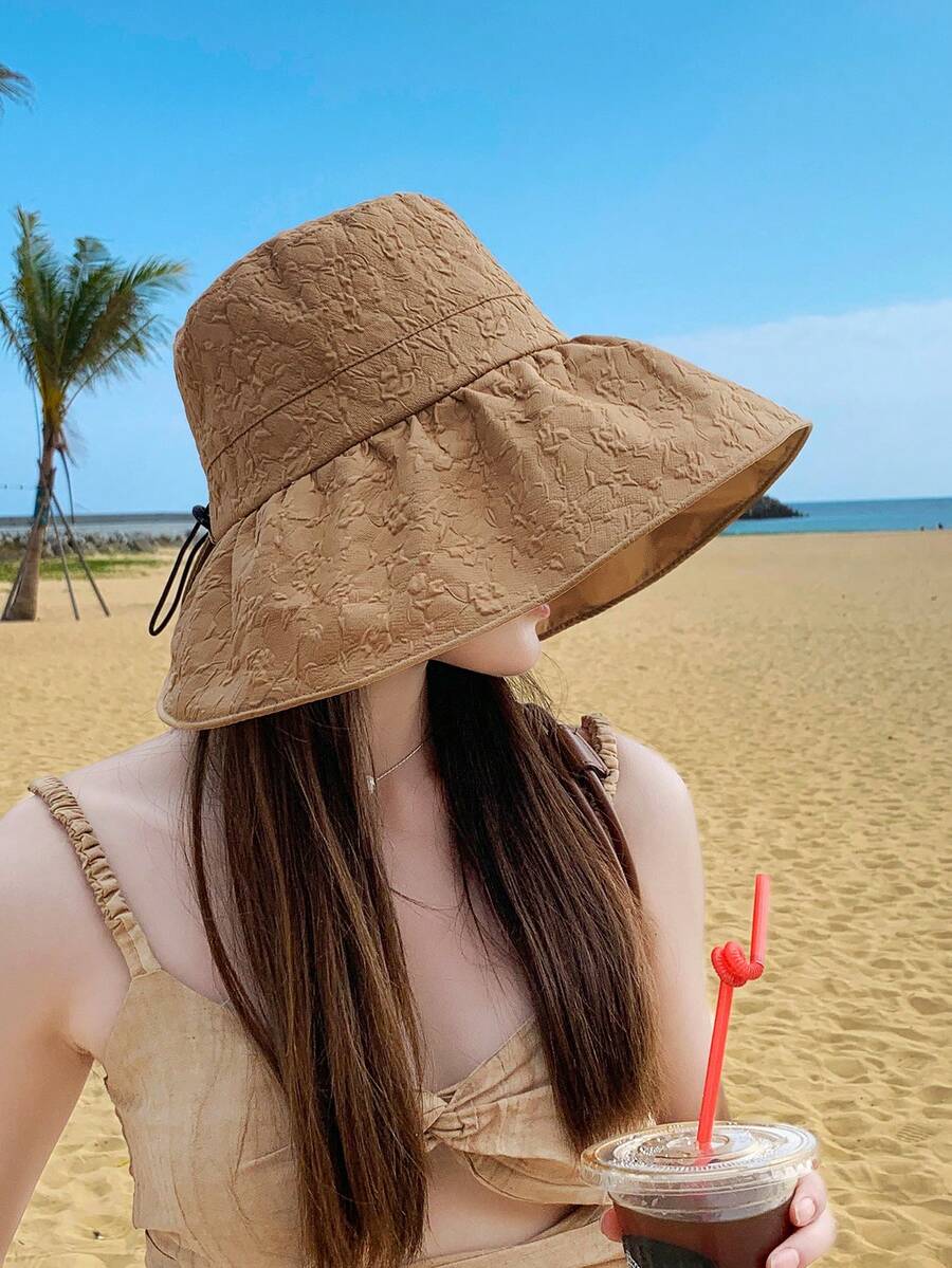 時尚格紋漁夫帽，帶金屬扣，2024夏季新款扁平頂遮陽帽，女性款，防紫外線，休閒日常穿著，瘦臉提升，1入組 - 平頂漁夫帽 - 查看 1