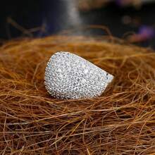 Anel de Domo de Diamante - Anel de Moda Feminino em Prata com Grande Vazado de Casamento Feminino, Cristal de Metal, Anel Quadrado com Pedra Cristalina Tamanho 6-10