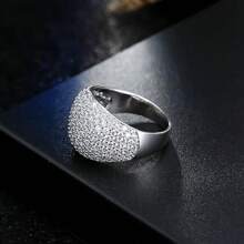 Anel de Domo de Diamante - Anel de Moda Feminino em Prata com Grande Vazado de Casamento Feminino, Cristal de Metal, Anel Quadrado com Pedra Cristalina Tamanho 6-10