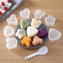8pcs Fun And Easy Sushi Making Kit - Cake & Clay Molds For Baking And Flipping, Rice & Vegetable Roll Mold, Cartoon Sushi Maker, Onion & Vegetable Roll Lunch Machine, Restaurant-Grade Mold With Serving Spoons Set - White - View 2