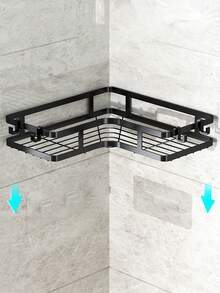 1pc No Drilling Kitchen Triangular Storage Rack, Strong Load-Bearing Corner Shelf, Saves Kitchen Space And Stores Various Kitchen Small Items,Kitchen,Summer Beach Party,Food,Camping,Organizer,Room Decor,Kitchen Items." - Black - View 8