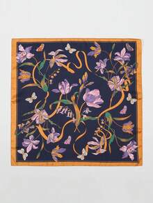 1pc Ladies Floral Printed Bandana Square Scarf Silk Neck Head Wrap Bag Decorative Scarf Suitable For Daily Use - Multicolor - View 2