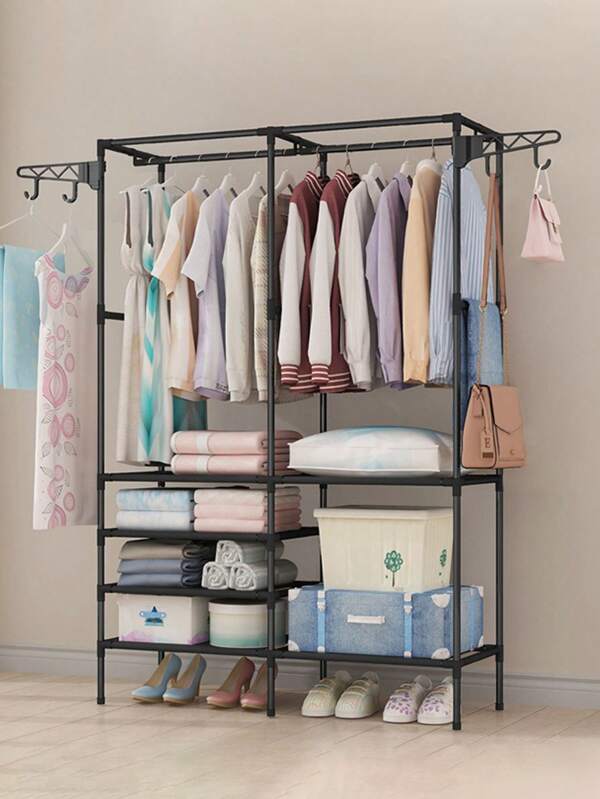 1pc Multifunctional Floor Coat Rack Double Clothes Hanger Reinforced Coat Rack Bedroom Drying Rack Household Storage Rack Bedroom, Organizer, Home Storage, For White T-Shirt Women, Black Pants Women, Ladies Winter Clothes, Dress, Winter Clothes For Ladies, Elegant Woman Dresses, White Shirt For Ladies, Long Sleeve, White Jumpsuit For Women, Spring Dresses For Women, Spring Outfits For Women, Spring, Spring Clothes, Minimalist, Summer Tops Storage