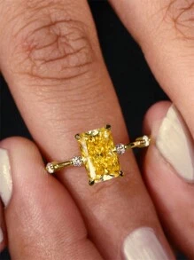 1 件优雅方晶锆石戒指，适合女士，情人节礼物，结婚周年派对珠宝，妈妈，母亲，母亲节，礼物 - 1# - 查看 22