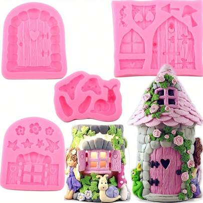 4 Pieces Charming Fairy Garden Snail Silicone Molds, Vintage Photo Frame Molds For Polymer Clay Home Decoration