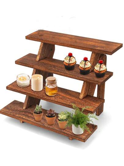1pc Wooden Display Riser, 3/4/5 Tier Earring & Ring Holder Stands,Farmhouse Cupcake Stands, Table Display Stand For Vendors, OrganizerShowcase For Tabletop Shows And Home Using, Wood Rustic Risers