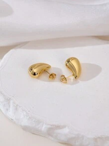 3對INS時尚耳環18KPVD鍍金C形耳環，幾何不鏽鋼 - 金色 - 查看 4
