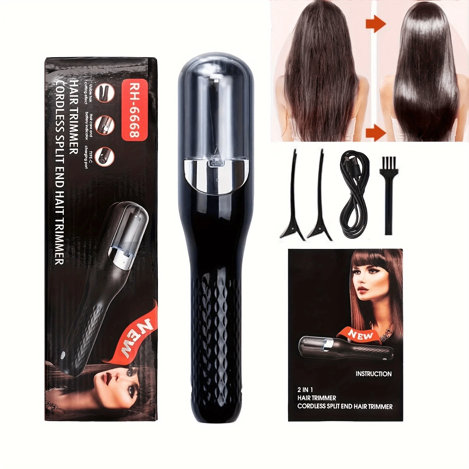 USB Rechargeable Multifunctional Hair Trimmer - Portable Double-Sided Blades For Smooth, Healthy Hair - Easily Removes Split Ends And Damaged Hair - 500mAh Lithium Battery, ABS Body - Available In Multiple Colors, Easy To Clean Work Area