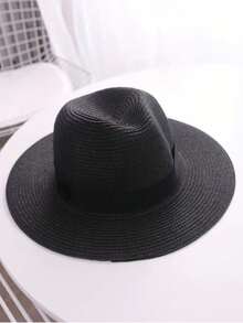 One Unisex Panama Jazz Hat With Flat Top, Fashionable Western Cowboy Straw Hat - A - View 5