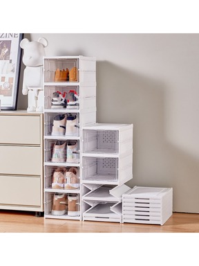 6 piezas/set Cajas para Zapatos de Plástico Transparente Apilables, Organizador de Zapatos para Armario, Contenedores Modulares para Almacenaje de Zapatos, Blanco almacenamiento de zapatos de plástico