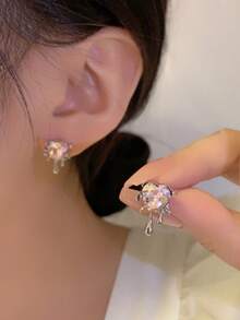 1 Pair Of S925 Silver Pin High-End Sweet Cool Style Pink Heart Earrings With Lava Design For Women, Suitable For Daily Wear. - Pink - View 1