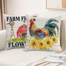 1/2/4 pezzi, Copr cuscino decorativo stile country, 18x18 pollici Fienile Mucca Gallo Sole Fiore Cuscini per decorazione casa Rustici Vintage Copripillow per veranda patio divano soggiorno esterno, senza nucleo del cuscino - Multicolore - Visualizzare 16