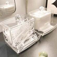 1 Hộp Đựng Tăm Tăm Bông Acrylic Trong Suốt Pha Lê Thời Trang Đa Chức Năng Để Bàn Có Thiết Kế Nắp Để Dọn Dẹp Nhiều Vật Dụng Nhỏ Khác Nhau Và Giữ Cuộc Sống Gọn Gàng - Trong sáng - Xem 8