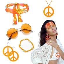 6 Stück Hippie Kostüm Accessoires Set, Boho Friedenszeichen Gänseblümchen 60er 70er Jahre Party Geschenke Dekorationen für groovige Party Halloween