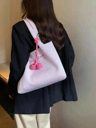 Chio2nd Commuting Pink Tidal Wave Tote Bag 2024 New Fashion Stor axelväska Dam Patchwork Stickad väska, Lämplig för arbetande kvinnor, damer, flickor