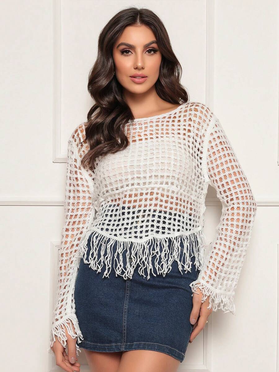 Women Knit Tops - trắng - Xem 1