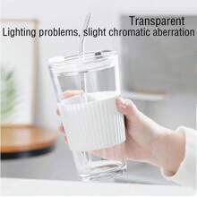 1pc  Glass Cup Large Capacity With Lid, Milk Tea Straw Water Cup, Breakfast Coffee Cup, Student Cup - Multicolor - View 6