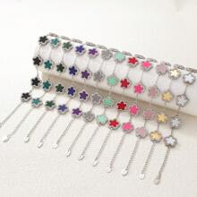 1pc Alloy Mother Of Pearl Flower Decorated Double-Sided Rhinestone Women Bracelet