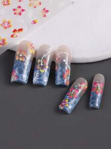 2張5D木槿花貼紙夏季裝飾粉紅白色花朵指甲貼花熱帶植物葉子推片美甲膜Y2K女孩夏季設計美甲裝飾DIY