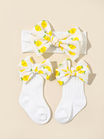 Printed Skin-Friendly Headband + Bow Detail Print Socks Love Valentine