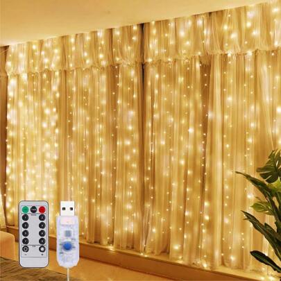 1pc 3 Meters USB Powered Curtain String Lights, Christmas & New Year Home Decor, Wedding Birthday Party Supplies, Christmas