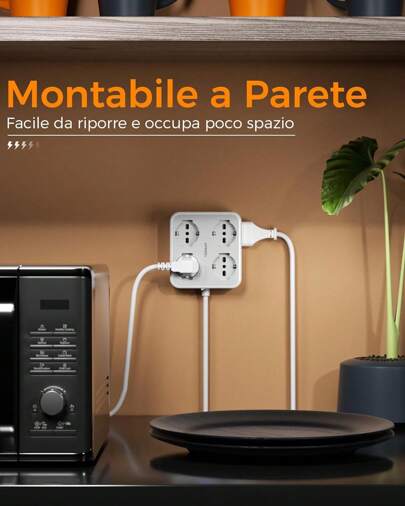  TESSAN Ciabatta Multipresa con USB, Multipresa Elettrica con Prolunga Elettrica 3 Metri, Multipresa con 4 Schuko e 4 Bivalenti 10A/16A, Ciabatta Elettrica con Interruttore e 3 USB A, Cavo 3M, 3680W
