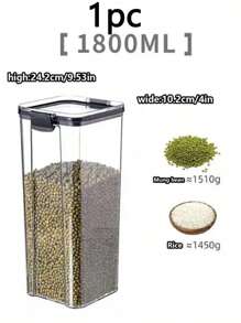 10 piezas / 1 pieza Contenedor de almacenamiento de plástico sellable, caja de almacenamiento de alimentos transparente, fiambrera, tarro de especias, frasco de almacenamiento de refrigerador, frasco para caramelos y frutas secas, para almacenar granos, arroz, fideos y otros suministros de cocina