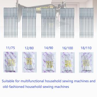 50pcs Household Sewing Machine Needles, Compatible With Vintage And Multi-Functional Sewing Machines, With Sizes Of 11/75, 12/80, 14/90, 16/100, 18/110, 5 Different Specifications
