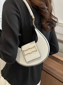 Túi đeo vai hình cá sấu hình lưỡi liềm thời trang cổ điển Khóa mở phần cứng Túi đeo vai màu trơn nhẹ Thích hợp cho phụ nữ sử dụng hàng ngày - trắng - Xem 3