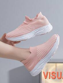 Giày chạy bộ chống sốc nhẹ thoáng khí Giày thể thao lưới nữ - Hồng - Xem 3