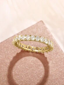 1 chiếc nhẫn đá Cubic Zirconia thanh lịch, trang sức cưới/đính hôn dành cho nữ. - Vàng - Xem 7
