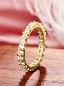 1 chiếc nhẫn đá Cubic Zirconia thanh lịch, trang sức cưới/đính hôn dành cho nữ. - Vàng - Xem 3