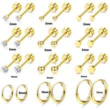 11 Pairs 14K Gold Plated Flat Back Earrings Small Stud Hoop Earring Sets For Multiple Piercing,Lightweight Dot Ball Cubic Zirconia Tiny Hypoallergenic Flatback Cartilage Earrings Set